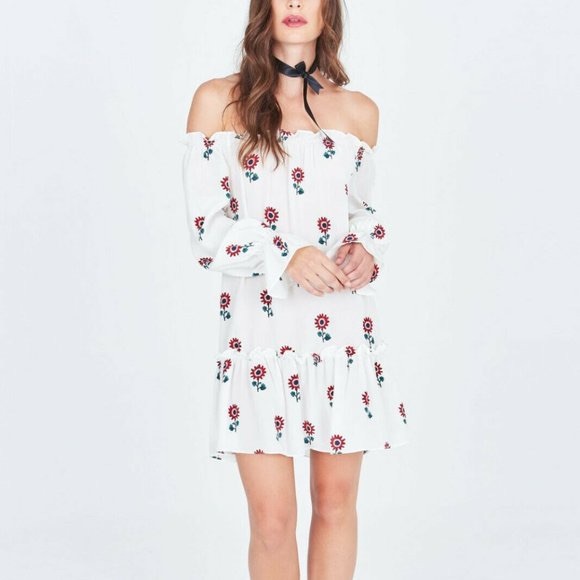 Stone Cold Fox Lily Lolita Dress Off Shoulder Silk Red White Floral Mini Daisy ✨ - Picture 2 of 10